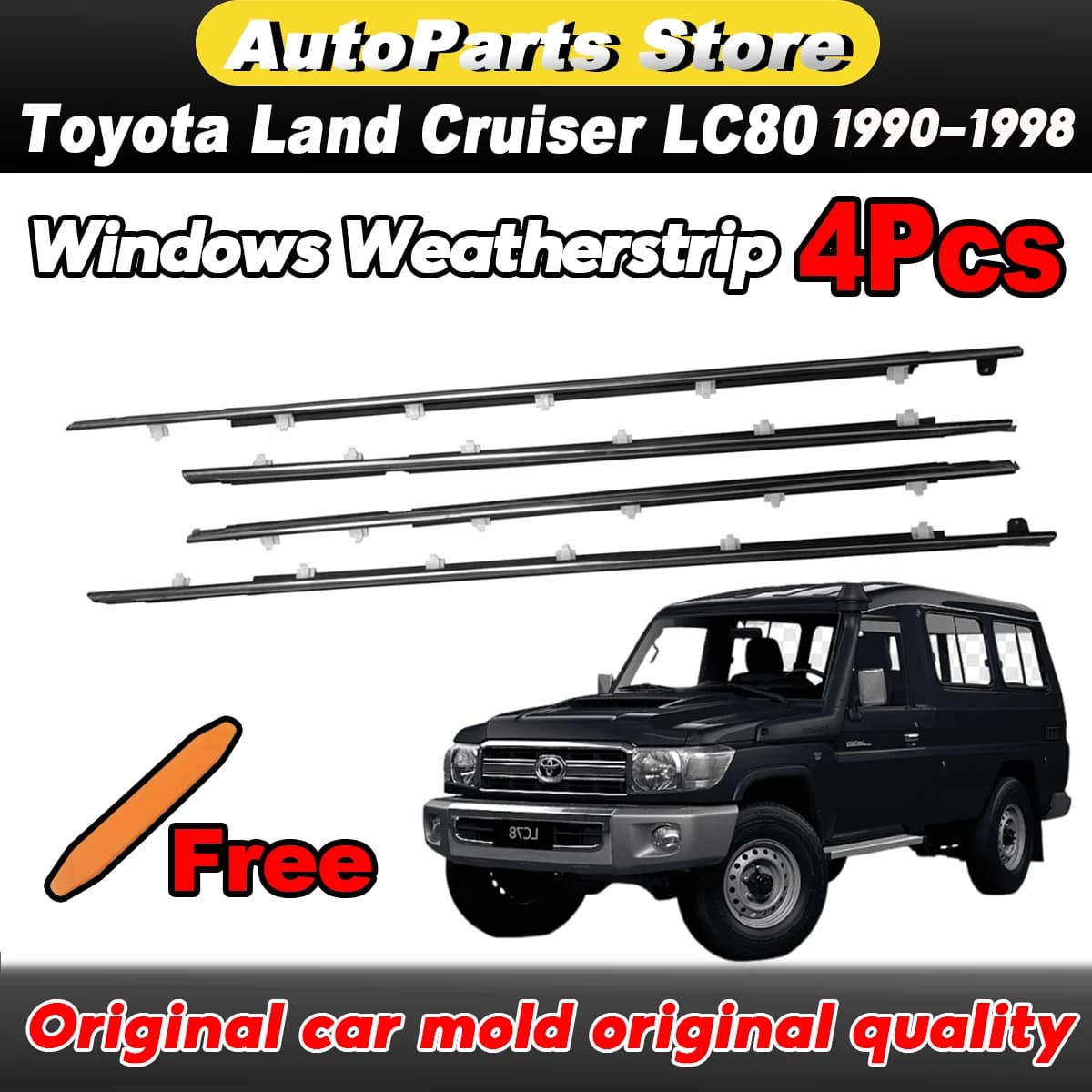 4PCS Finestre esterne Guarnizione in gomma Porta Cintura di tenuta Modanatura Trim per Toyota Land Cruiser LC80 Serie LX450 1991-1998