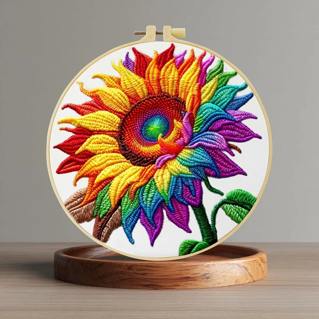 Kit per Principianti di Ricamo Girasoli Colorati 20X20CM/15X15CM, Set Fai-da-Te per Punto Croce e Arte del Cucito, Idea Regalo