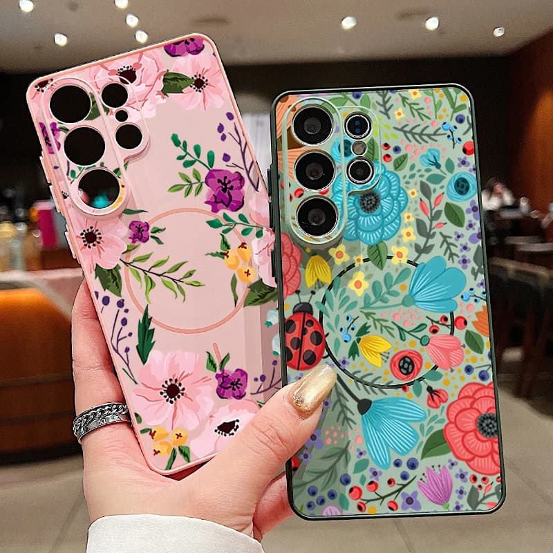 Magnetic Phone Case with Romantic Garden Flowers for Samsung Galaxy S26 S25 Ultra Edge S24 S23 FE A17 A56 A37 A16 A36 A55 5G