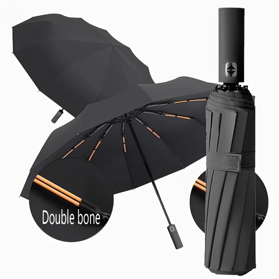 Fully automatic umbrella with 12 bone black glue with thick and durable eye shadow UV resistant folding umbrella