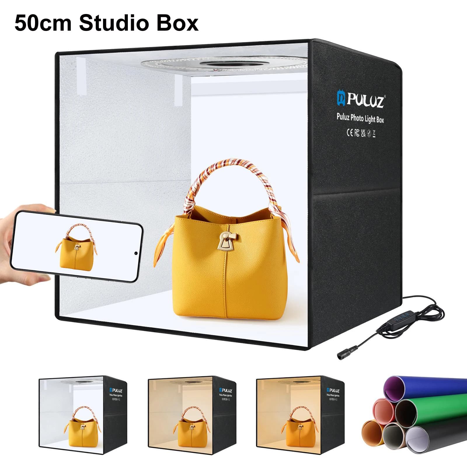 PULUZ 50cm Folding Portable Ring Light PD30W Quick Charge Type-C Photo Lighting Studio Shooting Tent Box&6 Photography Backdrops