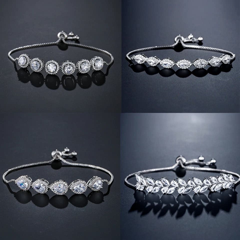 ZAKOL Classico Liquidazione Trasparente AAA Cubic Zirconia Bracciale Regolabile per Donna Nastro di Colore Geometrico CZ Gioielli da Sposa