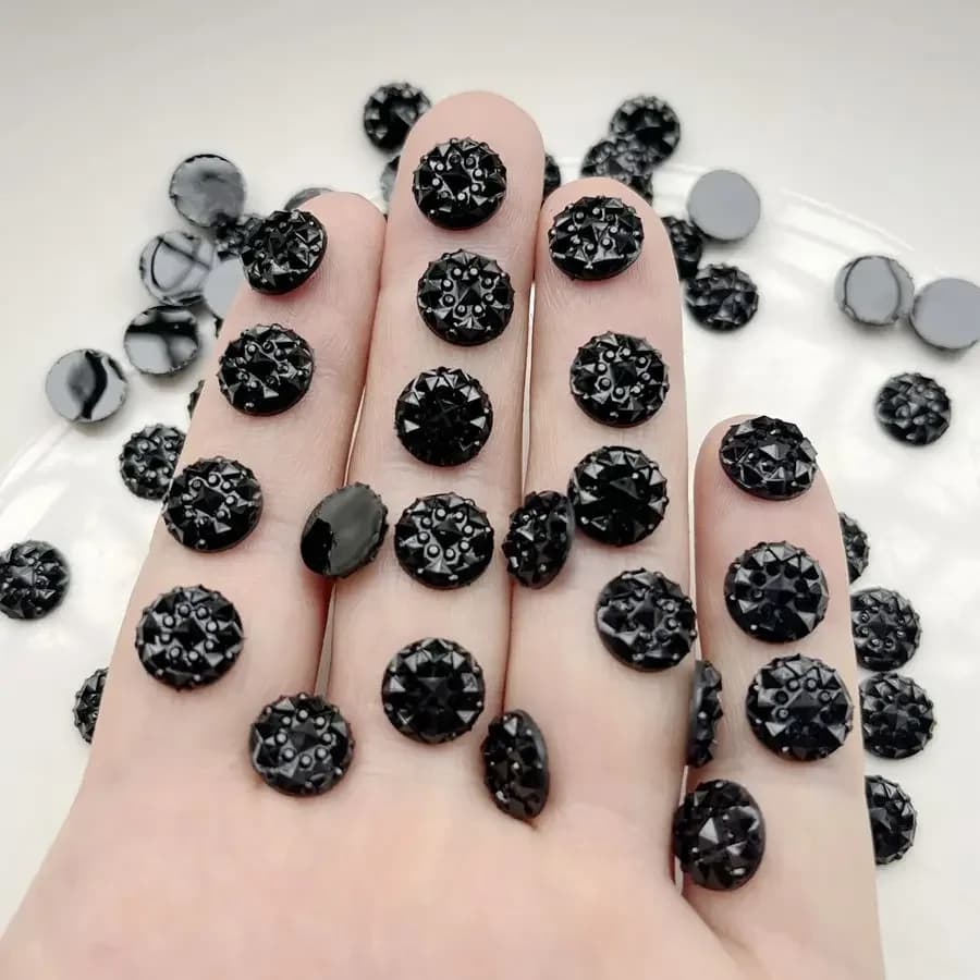 100 pieces of 10mm black round flat-bottomed rhinestones for jewelry crafting DIY decorations