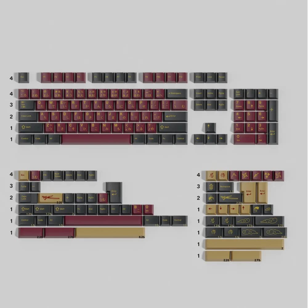 Keycap PBT GMK Red Samurai, profilo Cherry, sublimazione a 5 lati, per tastiere MX 61 67 8=68 75 84 87 96 980 104