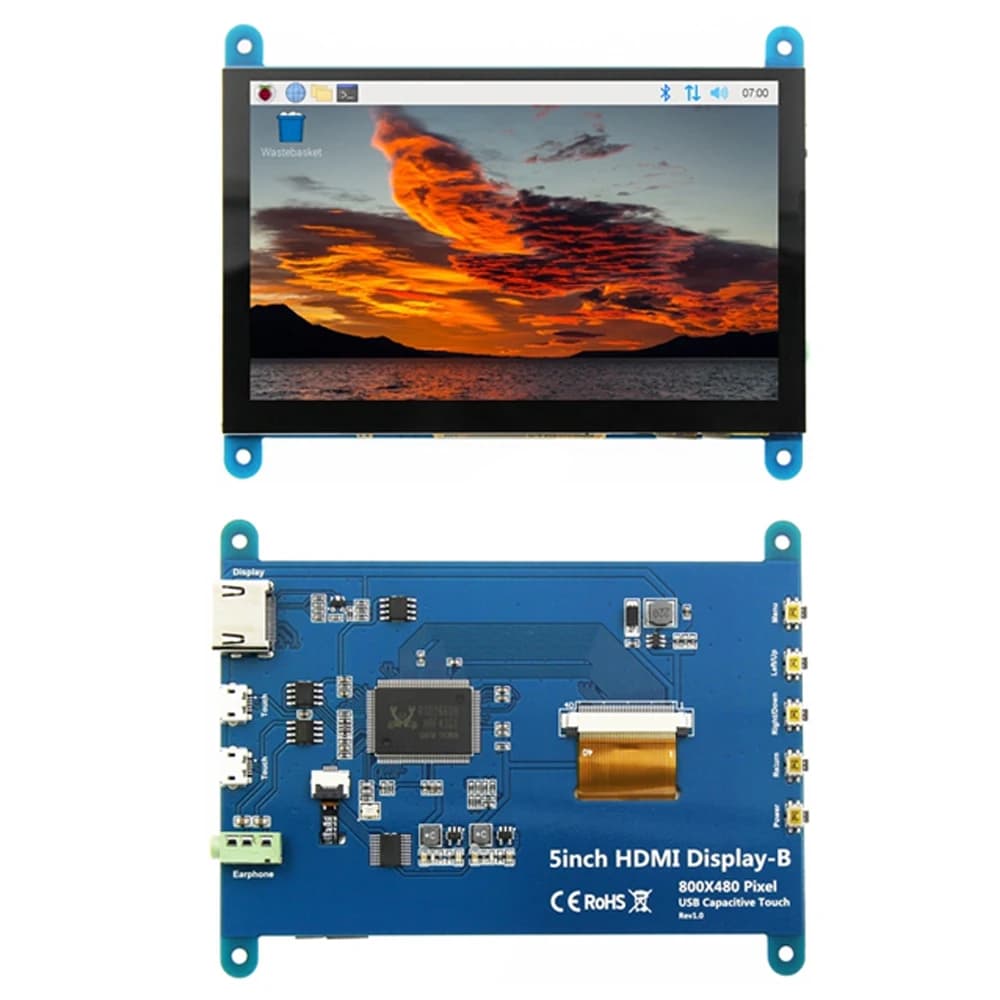 5 Inch HDMI Display for Raspberry Pi, IPS HD Wide Angle Screen, Touch Capacitive 800*480 with 3.5mm Audio Interface