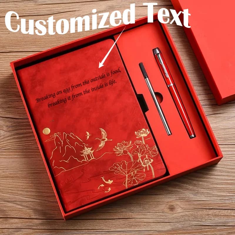 Customized Name/Text Multi Colored Elegant A5 Leather Diary Fashion Hardcover Loose Leaf Notebook Set Perfect for Office Student