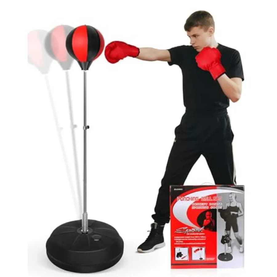 Sacco da Boxe Fitness Reflex con Supporto e Guanti, 59 Pollici, per Allenamento MMA, per Adulti e Adolescenti, Resistente e Robusto