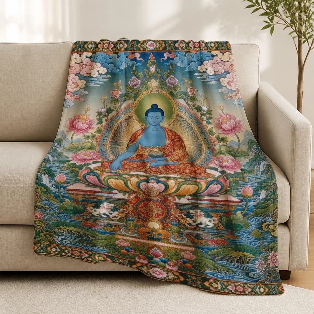 Spiritual Buddha Lotus Sofa Throw Blanket Tapestry Asian Meditation Yoga Indian Hindu Home Decor Cushion Cover Gift Art