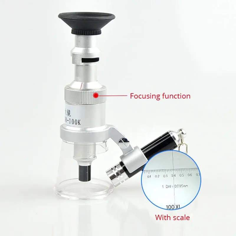 Microscopio Tascabile DIV 0.01mm 0.005mm con Lente d'Ingrandimento 50X 100X, LED e Scala, Strumenti per Stampa Tessile