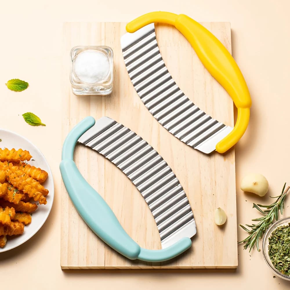 2 pieces of stainless steel chips slicer pasta vegetables fruit fold corrugated slicer knife cutter tributaries kitchen utensils