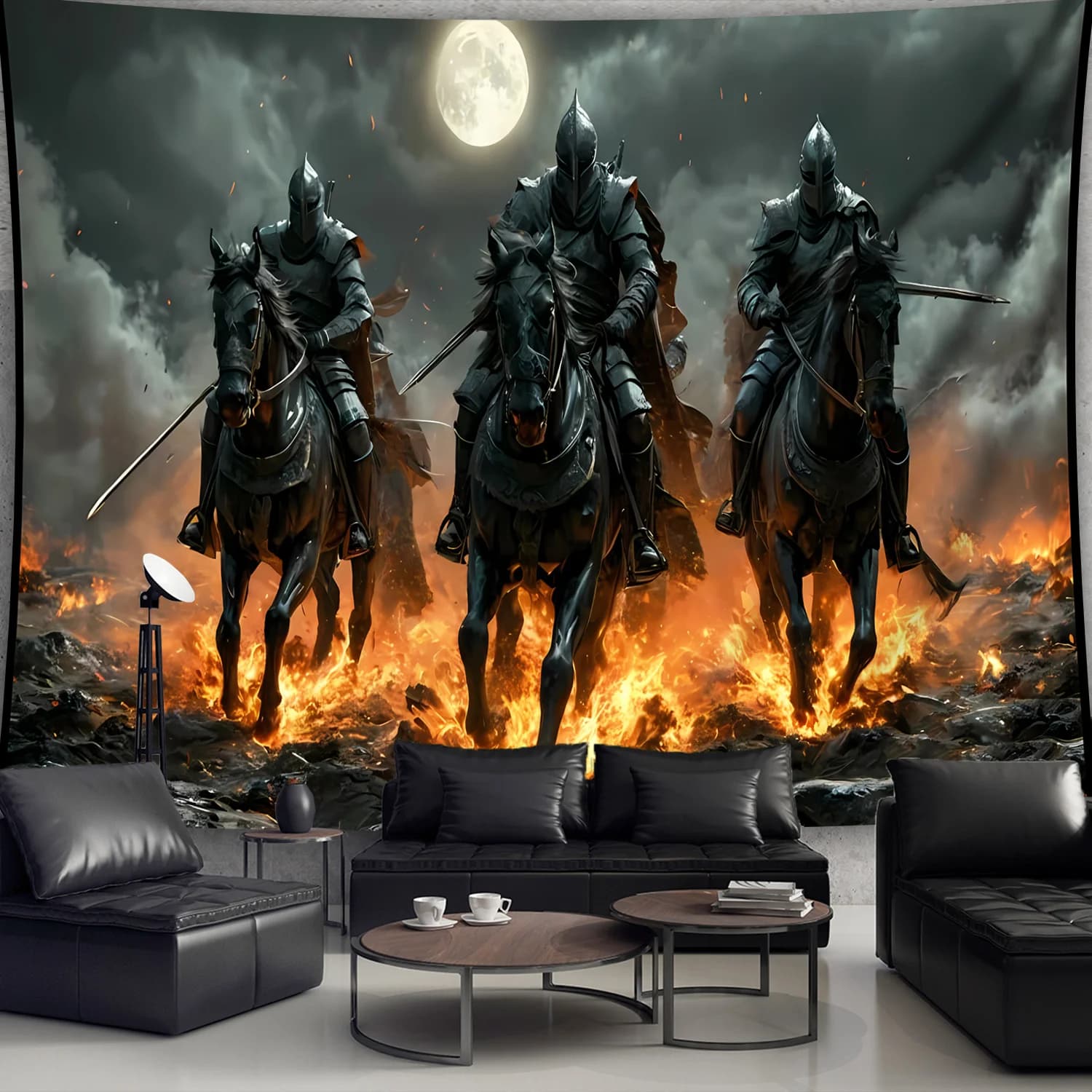 1pc Fantasy Knight Tapestry Armored Riders in Fire & Moonlight Wall Art for Living Room Bedroom Decor room decor