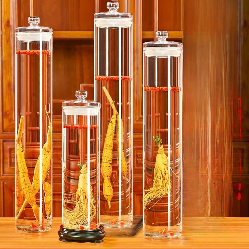 Barattolo portaoggetti Sed in vetro Thiened per uso domestico Contenitore per liquori da birra Cilindro rotondo tradizionale Sle per vino al ginseng