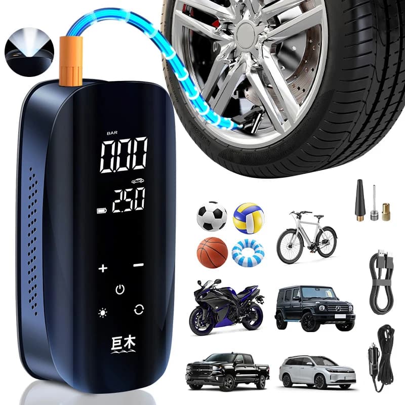 Compressore d'aria portatile per auto, gonfiatore wireless per pneumatici, pompa ad aria ricaricabile per moto, bicicletta, gonfiatore elettrico per pneumatici