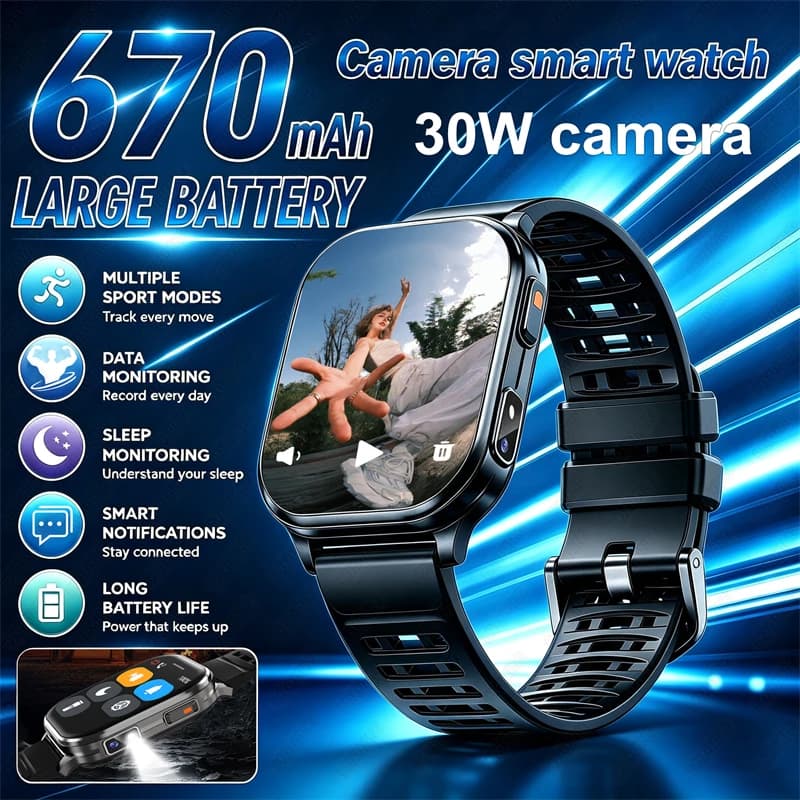 New Smart Watch With Camera Men Women Photos Record Video Health Sports Fitness IP68 Waterproof BT Call Recording Smartwatches