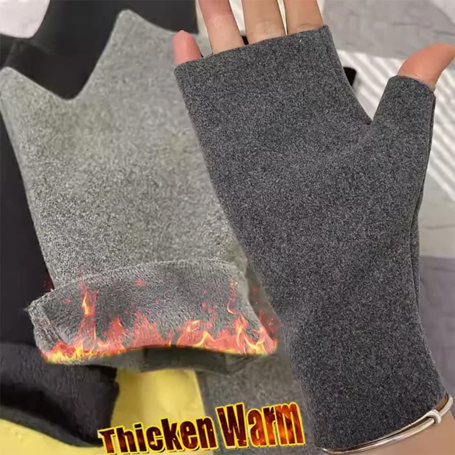 1 pair of half finger gloves women warm gloves autumn winter soft and thick gloves without fingers to write outdoor cycling writing games