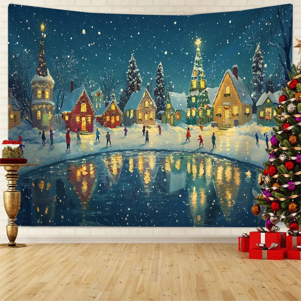 Hanging on the wall with Christmas landscapes and ice skating, Christmas backdrop poster, Christmas gifts, home decoration sheets