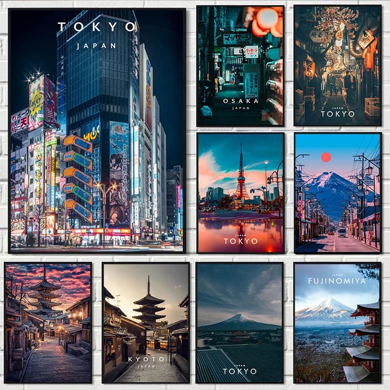 Vintage Japan Tokyo Japanese City Landscape Canvas Painting Poster and Print Wall Art Picture for Living Room Home Decor Cuadros