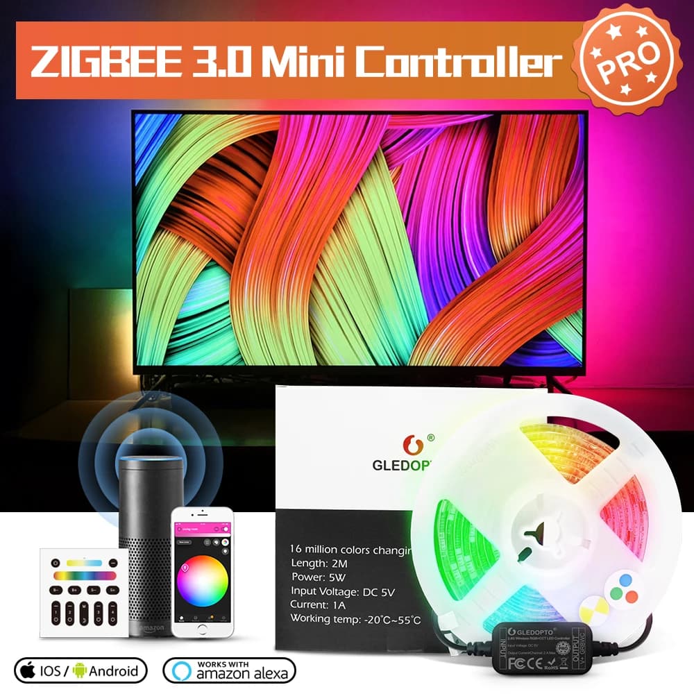 GLEDOPTO PRO 2M RGBCCT Zigbee LED Strip Light TV retroilluminazione Smart Kit 5V USB RGB CCT Stripe Tape Ribbon funziona con Hub Alexa Echo
