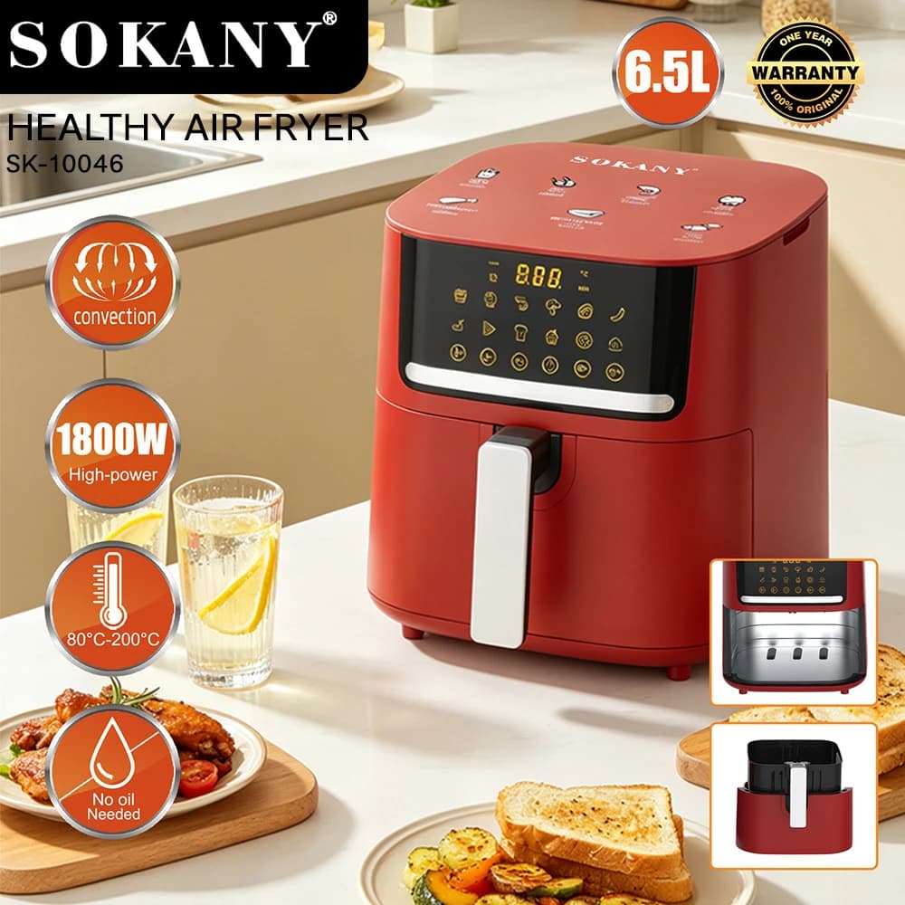 Household air fryer, 6.5L large capacity, touch screen, digital display, healthy, low-oil fryer.
