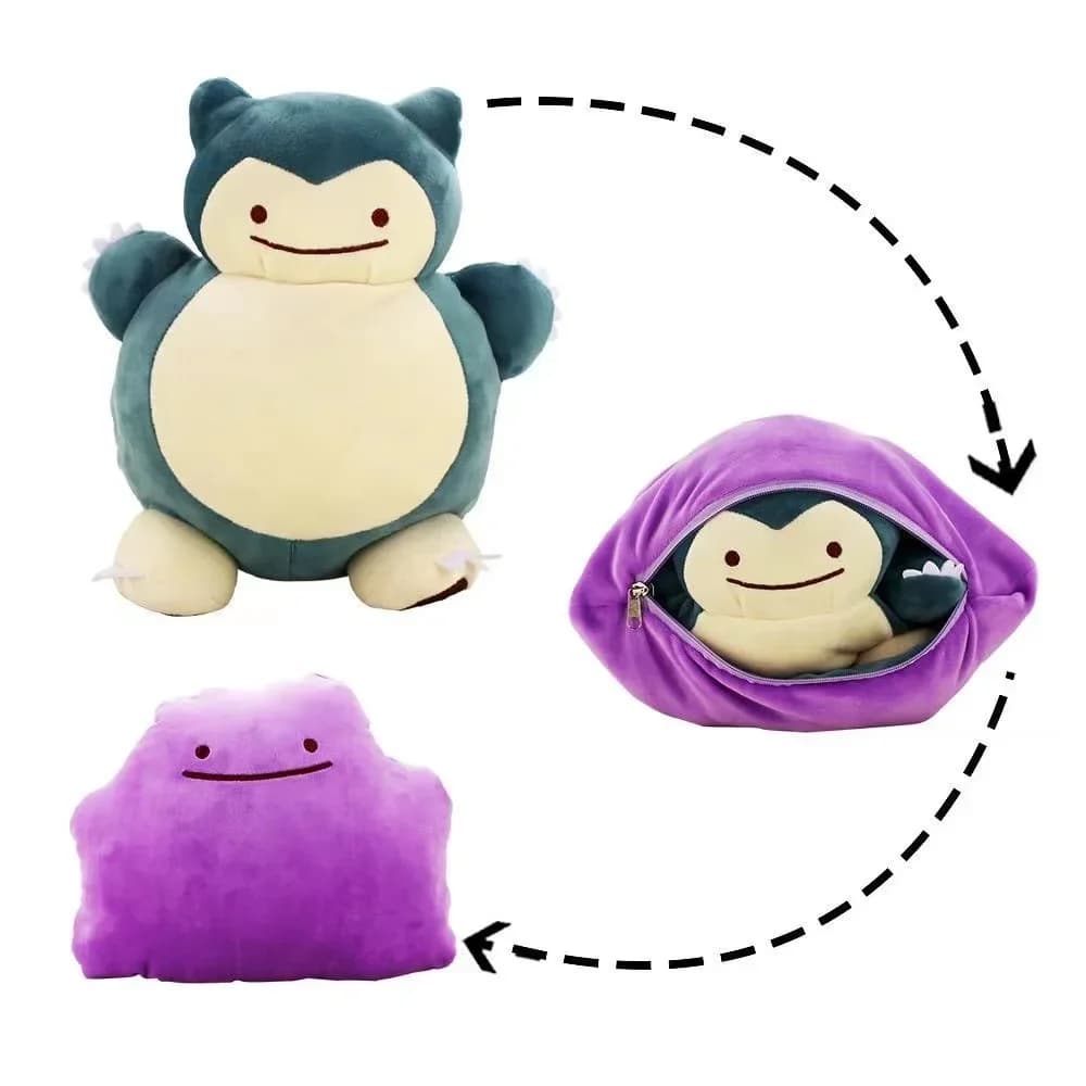 Reversible cushion Pokemon Anime 20cm, Straight Plush Turns into Snorlax, Soft Toy Padded, Children's Gift