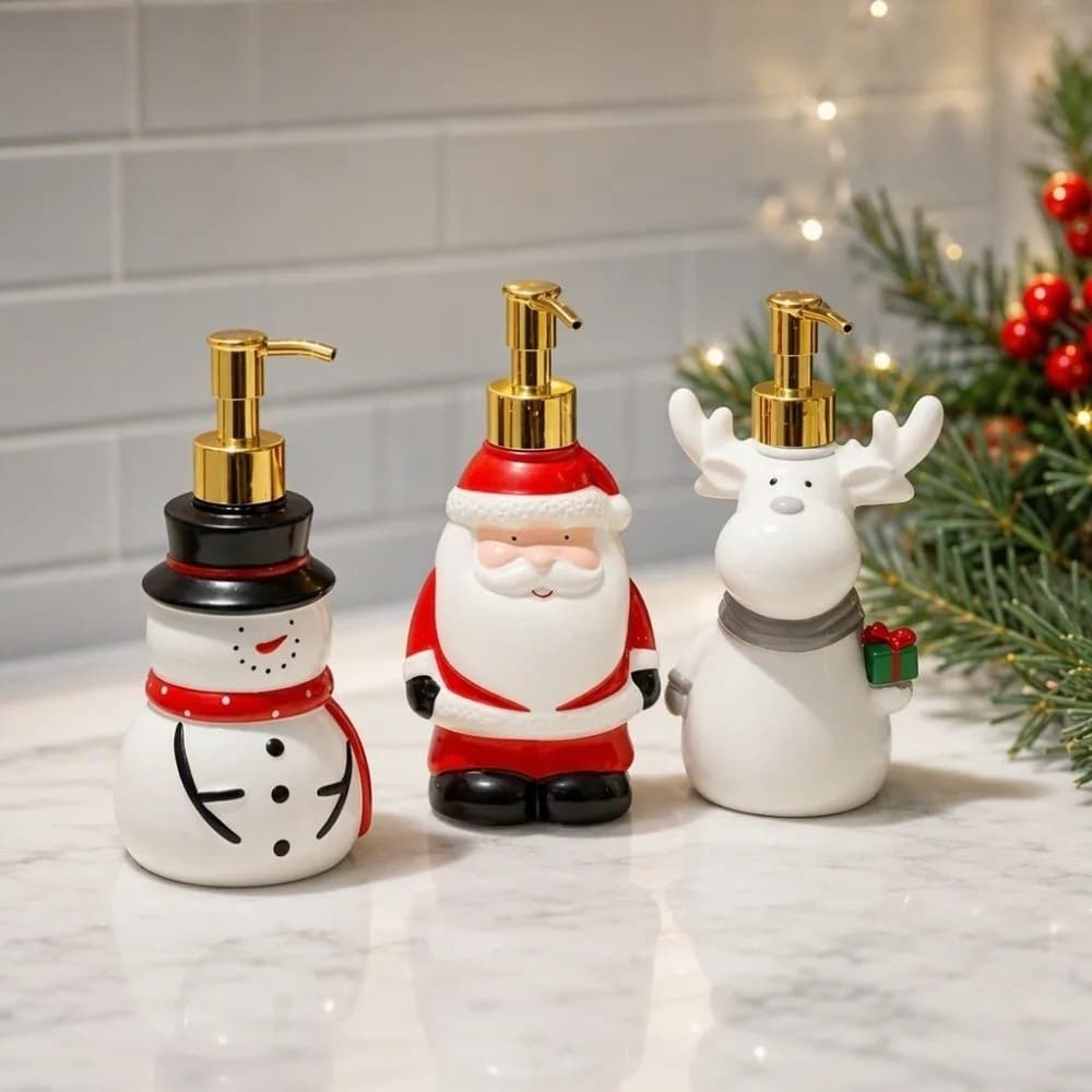 Decorative Refillable Christmas Soap Dispenser Soft‑Vinyl Santa Lotion Bottle Elk Snowman Pump Bottle Kitchen