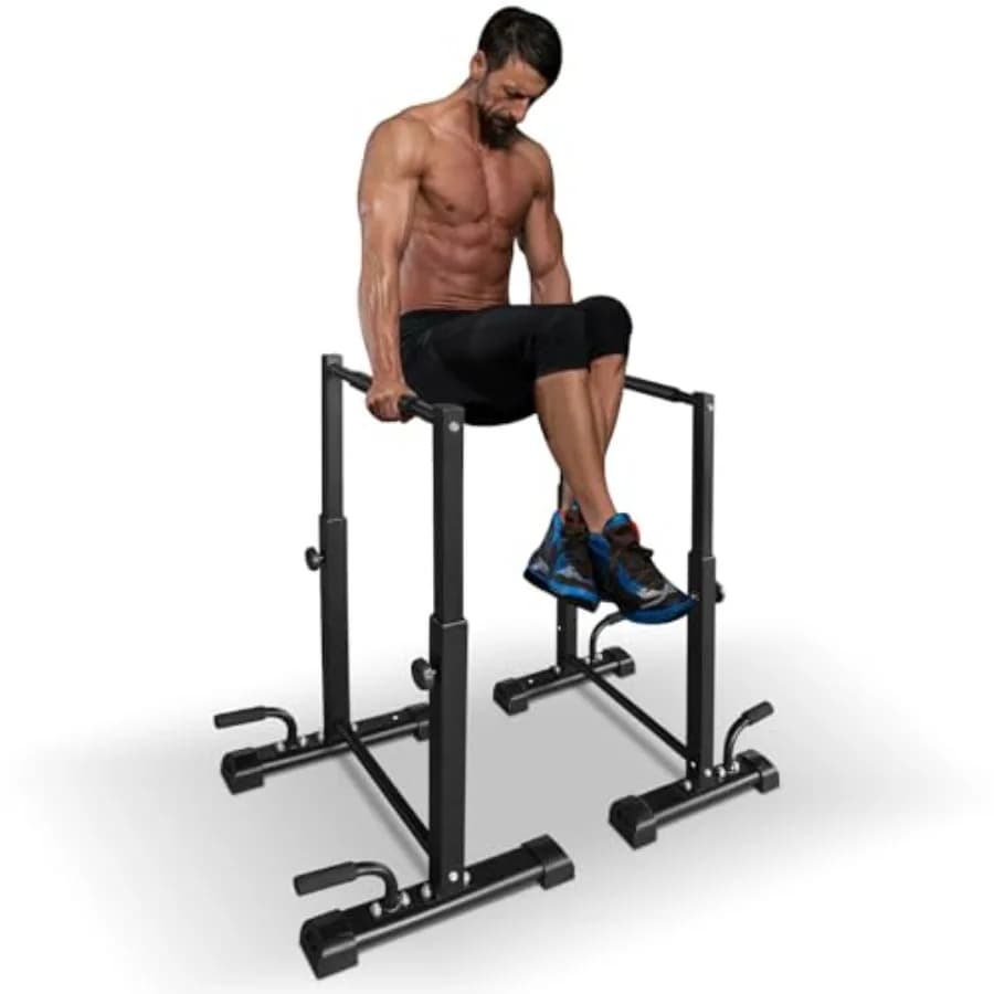 Dip Bar Station Adjustable in Height, Robust and Multifunction, for Full Body Treatments and Training at Home, for Fitness and Muscle Enhancement