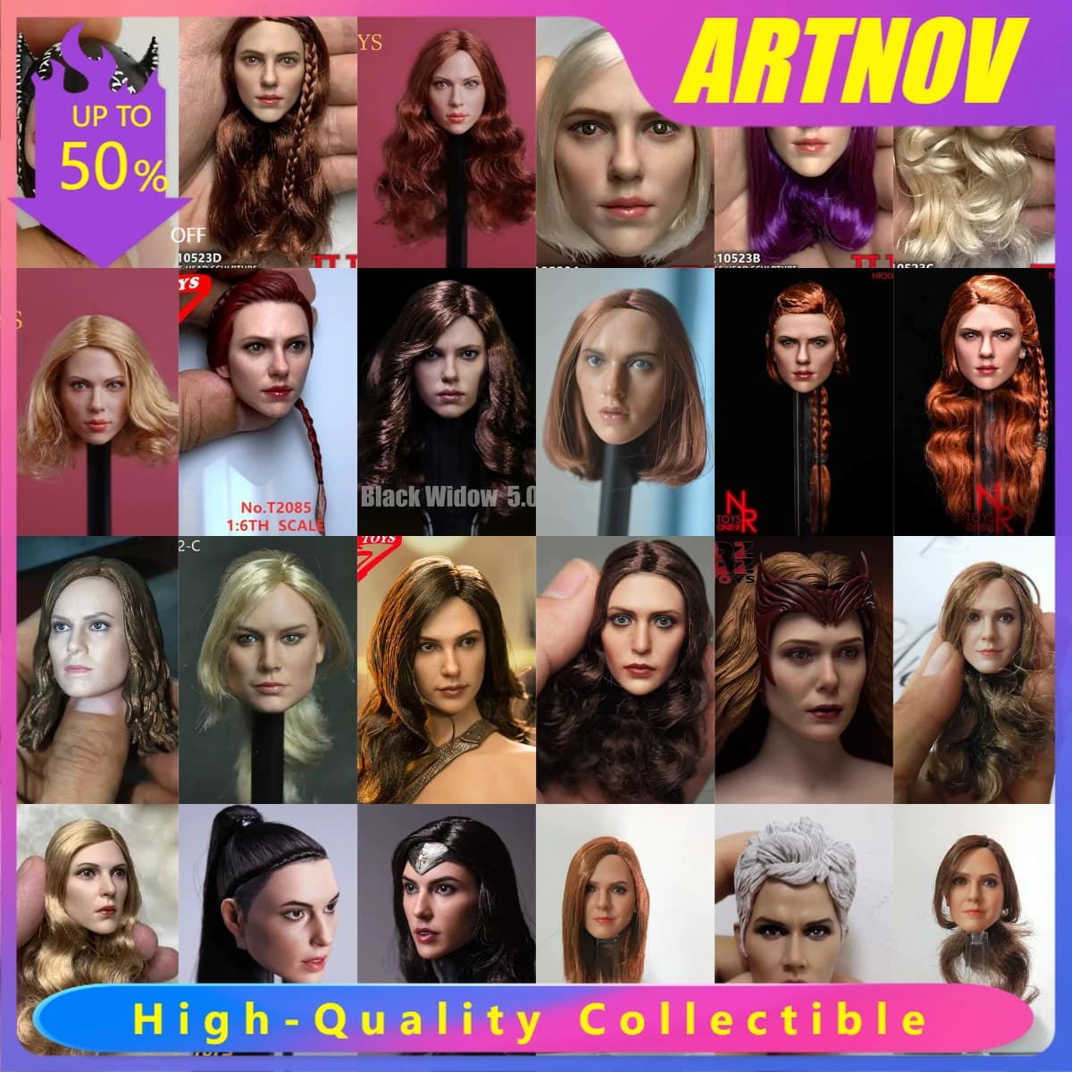 Testa scolpita di soldato donna in scala 1/6, modello Black Widow, Scarlet Witch, Hermione, Storm per collezioni di action figure da 12 pollici