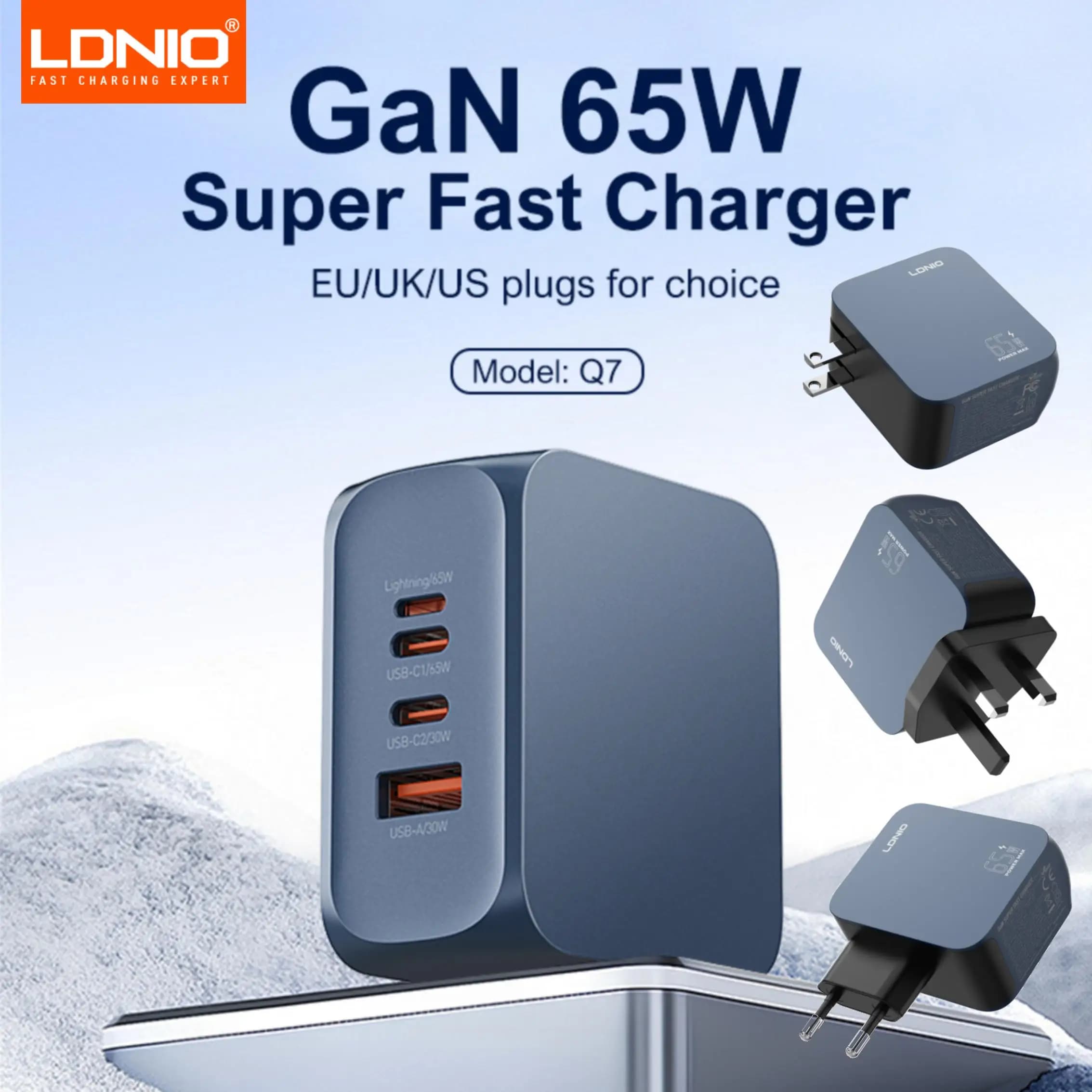 LDNIO GaN Caricatore USB C da 65 W Adattatore di alimentazione per caricatore da muro compatto a 4 porte per MacBook Pro/Air, iPad, iPhone 16, Galaxy, laptop