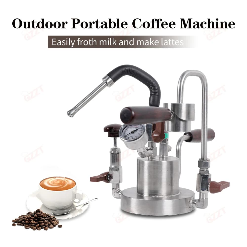 GZZT 2-In-1 Outdoor Portable Coffee Maker Machine Working With Milk Frother Steam Stainless Steel Espresso Maker Outdoor Brewing
