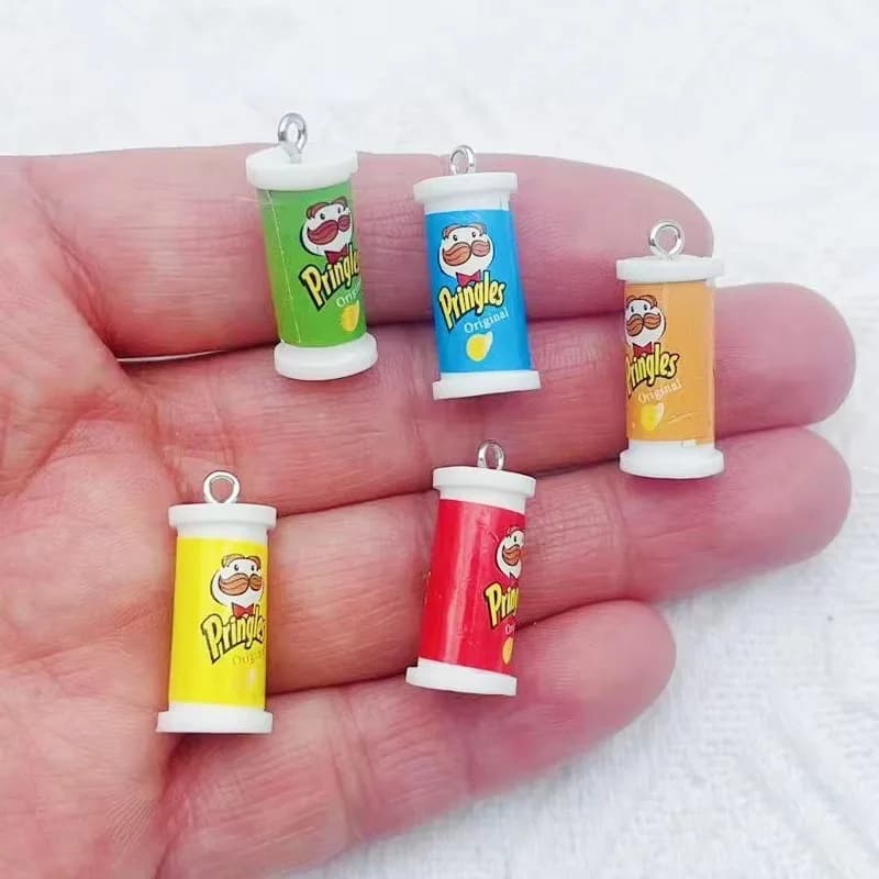 10pcs Simulation 3D Bucket Potato Chips Snack Resin Pendant DIY Jewelry Accessories Earrings Keychain Hair Accessories