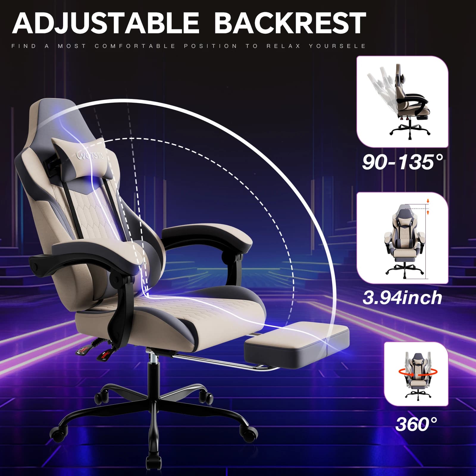 Sedia da Gaming Ergonomica con Poggiatesta e Supporto Lombare Regolabili, Stile Racing con Schienale Alto per Ufficio/Gamer