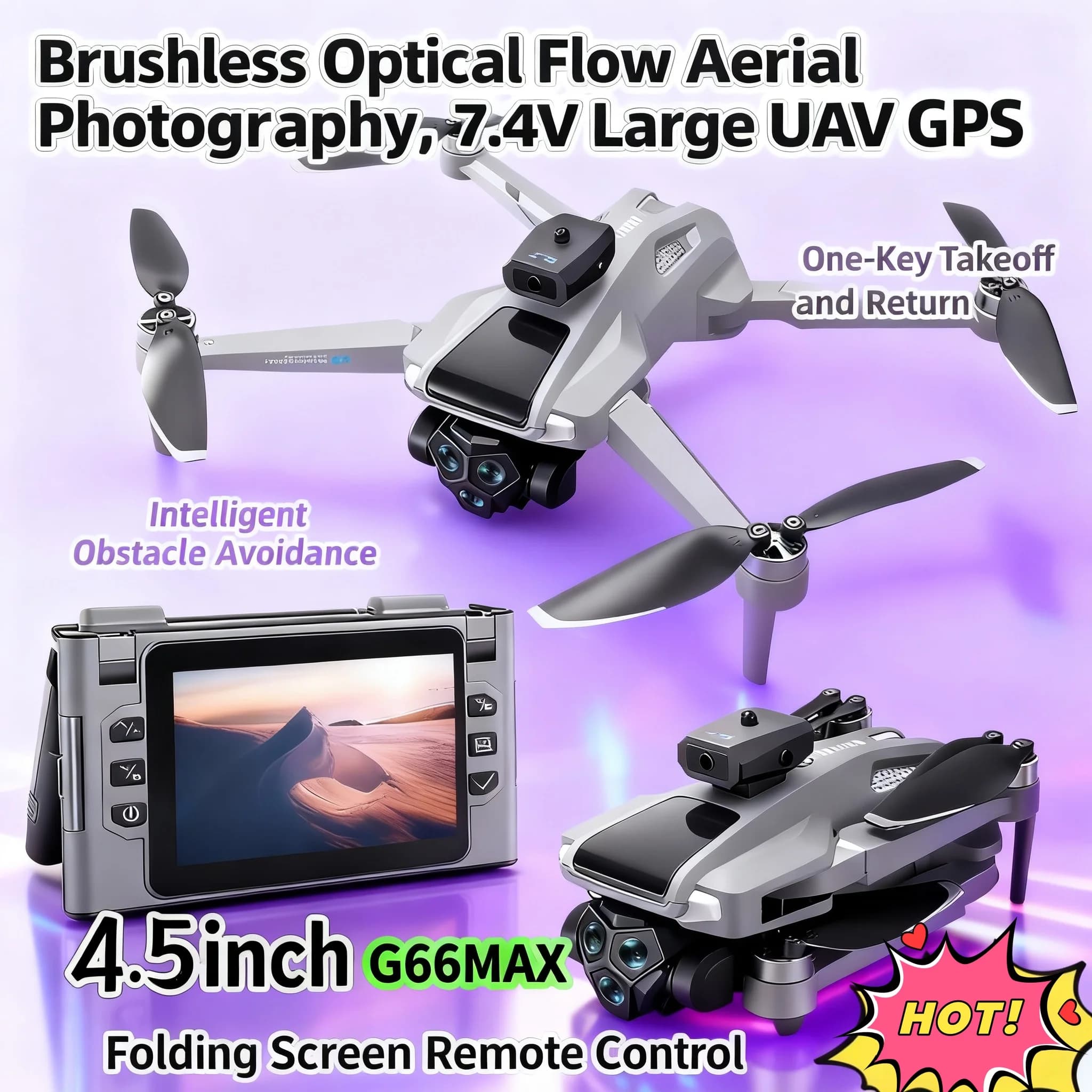 G66 Nuovo GPS Pieghevole Drone Schermo da 4,5 "Batteria da 25 Min 8K Macchina Fotografica del Film Posizione del Flusso Ottico Aerei Evitamento Ostacoli Brushless