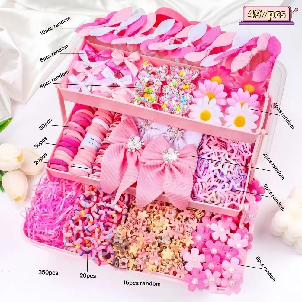 New Plastic Hair Accessories Set Fabric Colorful Hair Clips Elastic Hair Bands Kids Hairstyling