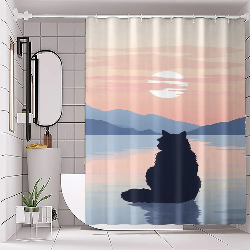 Tenda da doccia per gatti Lakeside resistente all'acqua - Stampa digitale, lavabile, design di cartoni animati di animali, accessorio da bagno per tutte le stagioni