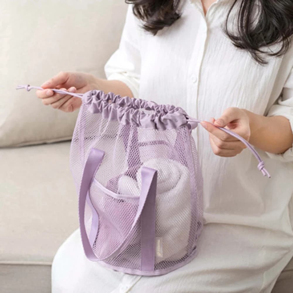 Large Capacity Travel Cosmetic Bag Organizer Foldable Mesh Nylon Casual Drawstring Rope Bundle Pocket Swim Washing Bag