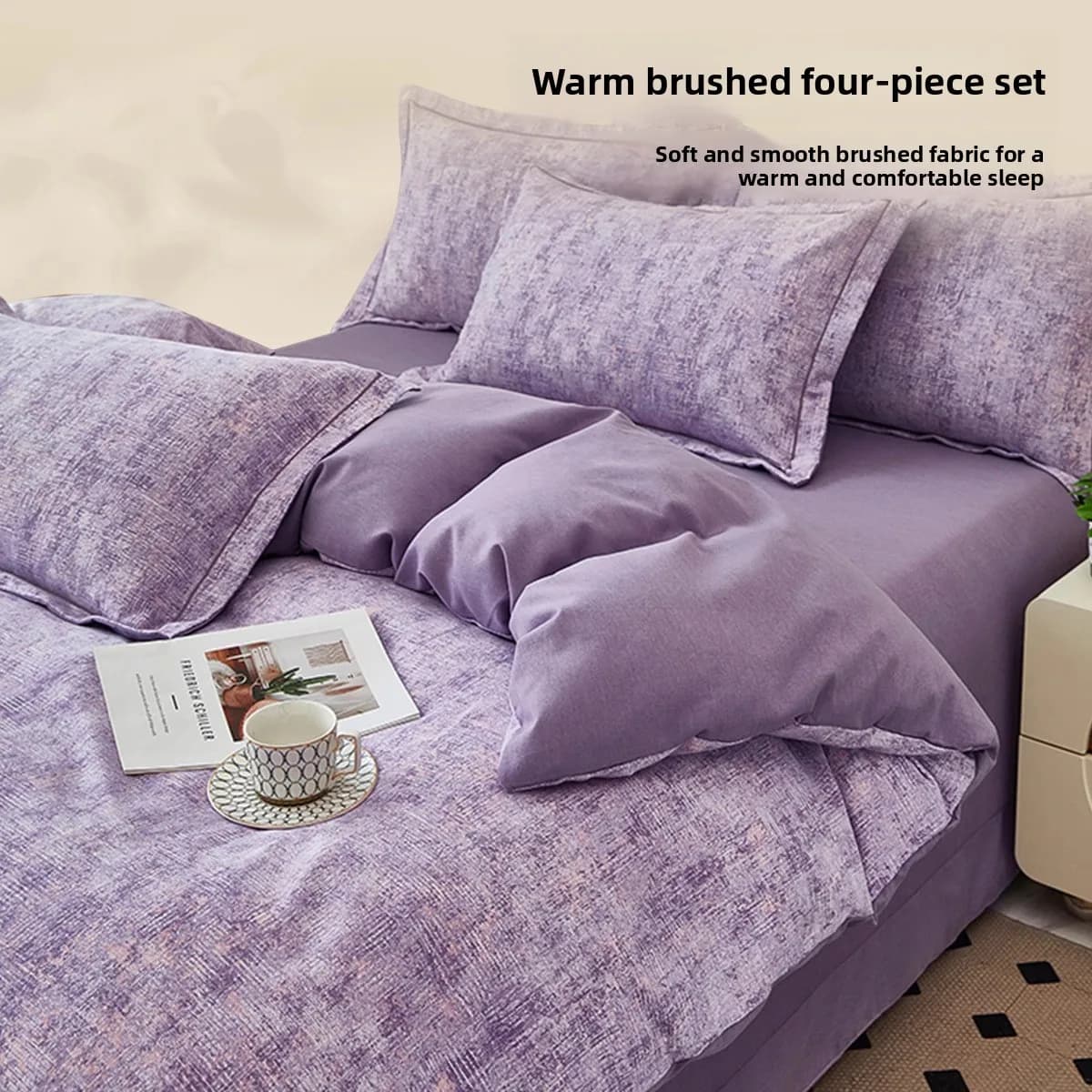 Cotton Bed Linen Set Four Piece Brushed, Sheets and Home Decoration Cover