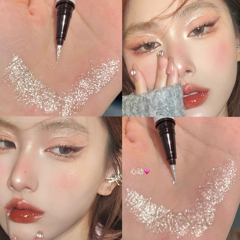2-in-1 Glitter Aegyo-Sal and Illuminant Pen - Ultra-Slim Point, Sparkling Pearl Finish, Eye Makeup Multipurpose, Portable