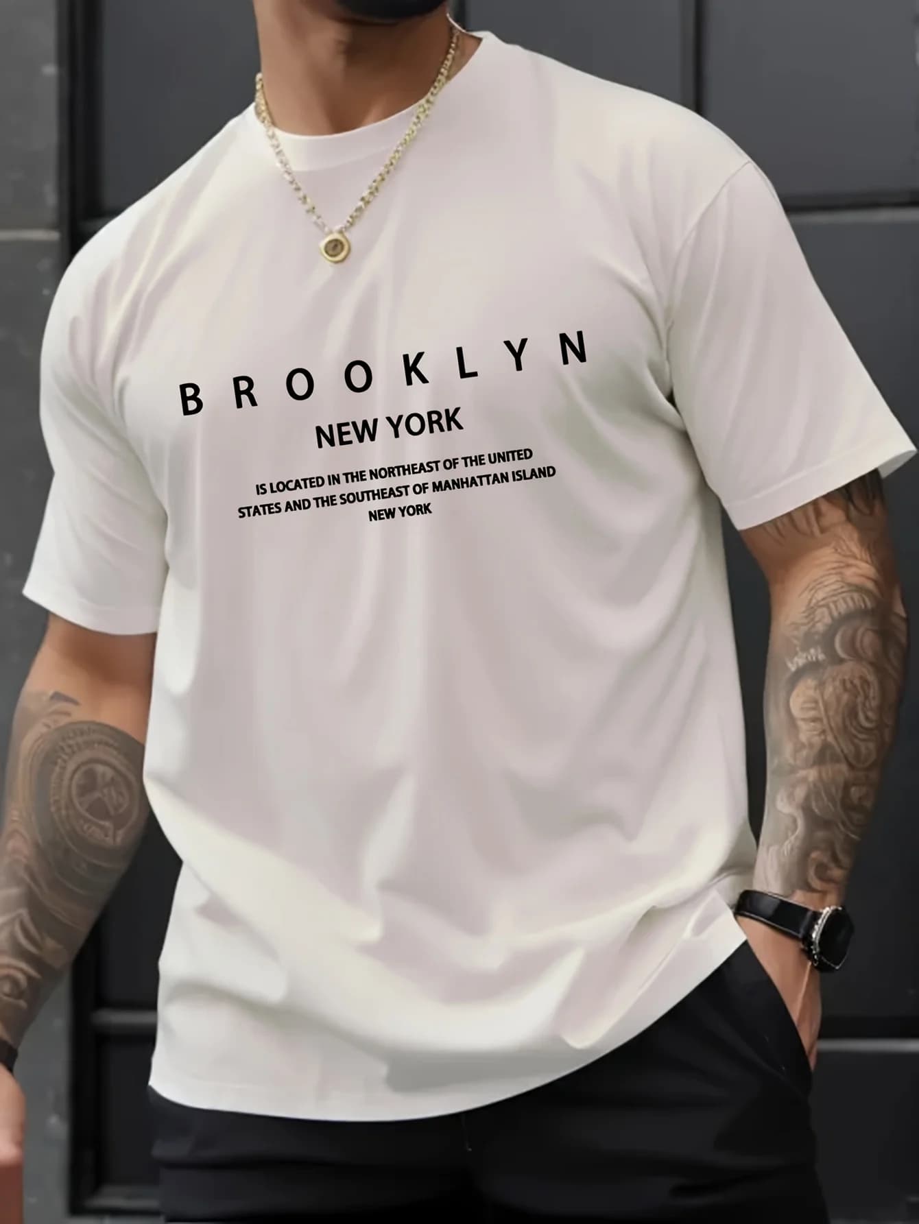T-shirt grafica Brooklyn New York da uomo - T-shirt casual girocollo a maniche corte in misto poliestere bianco lavabile in lavatrice casual