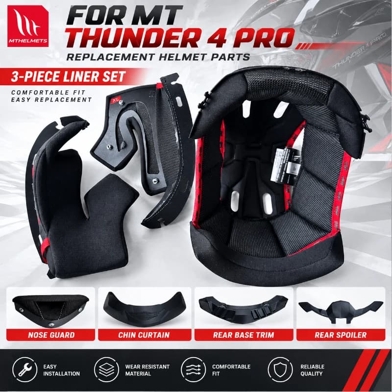 For MT Thunder 4Pro Motorcycle Helmet Parts Interior Liner Chin Curtain Nose Guard Rear Spoiler Air Duct Replacement Accessories