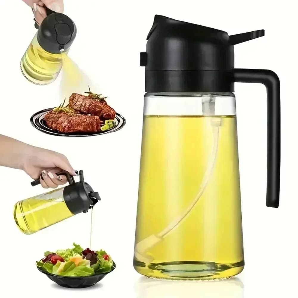 Spruzzatore e Contenitore per Olio 2 in 1 in Vetro, Design Anti-Perdita per Olio d'Oliva e Olio da Cucina, Ideale per Friggitrice ad Aria, Insalate, Bistecche e Grigliate