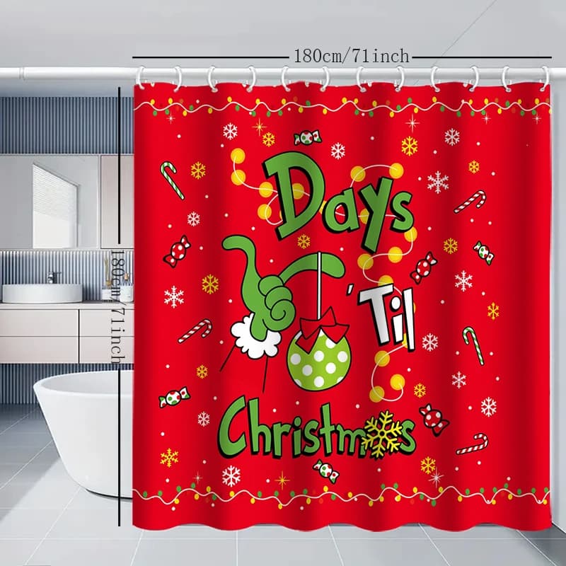 Bathroom Christmas Santa Claus decoration shower curtain, equipped with 12 detachable hooks for easy cleaning