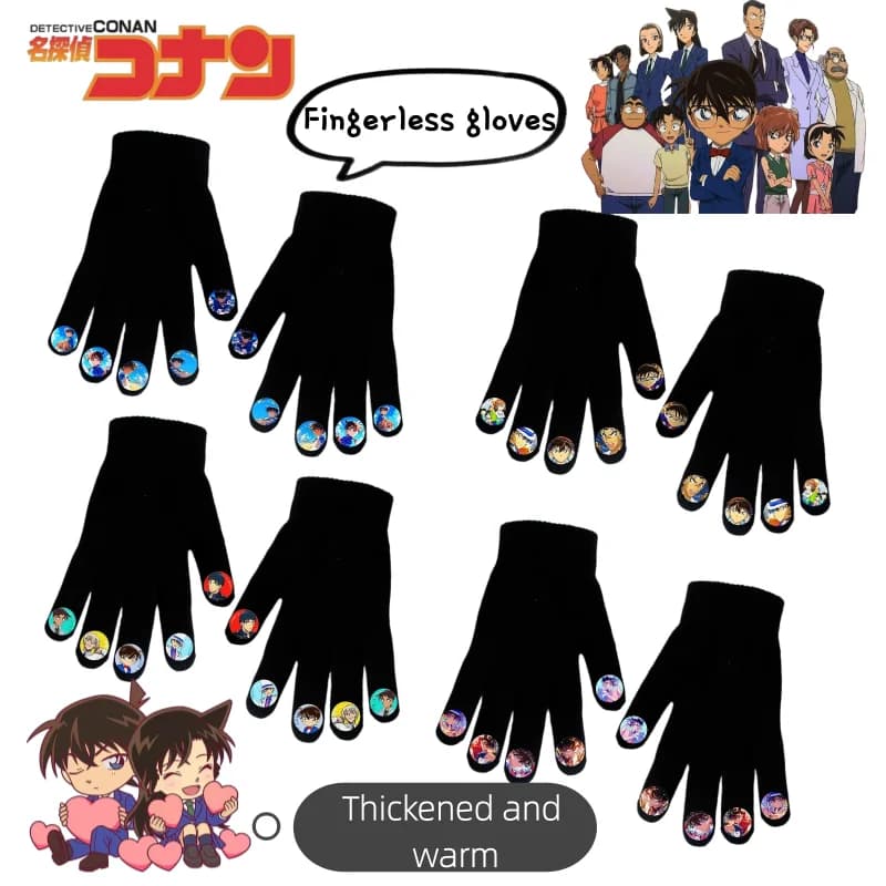 Nuovo Detective Conan Anime Stampato Cartoon Guanti in maglia spessa Guanti da ciclismo caldi con dita resistenti al freddo personalizzati creativi