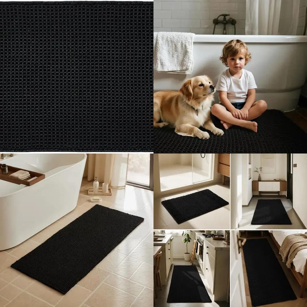 Tappetino da bagno nero 24x60 morbido e assorbente antiscivolo, lavabile, lungo stile Boho Farmhouse