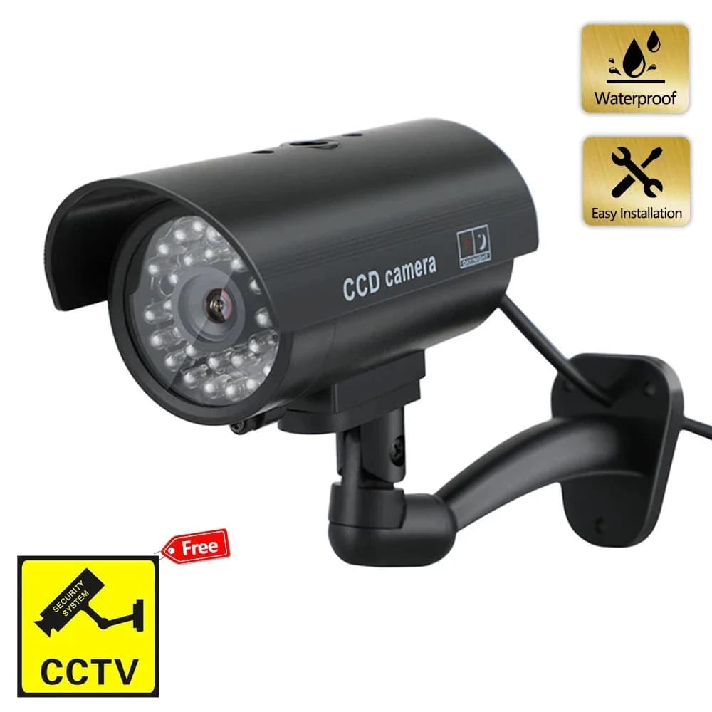 HONTUSEC Telecamera bullet finta Telecamera CCTV di sicurezza Emulazione impermeabile LED IR Flash LED rosso Telecamera fittizia Video sorveglianza