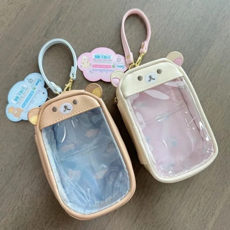Cute bear Rilakkumas PU transparent doll display bag holders purse Kawaii small wallets for women
