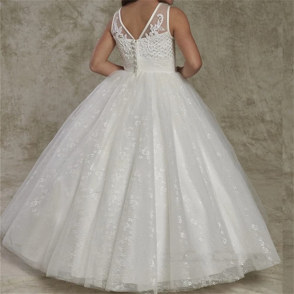 Abiti da Damigella per Bambine con Applicazioni in Pizzo, Vestiti Eleganti da Principessa con Bottoni sul Retro, Nuova Collezione 2026 Personalizzabile