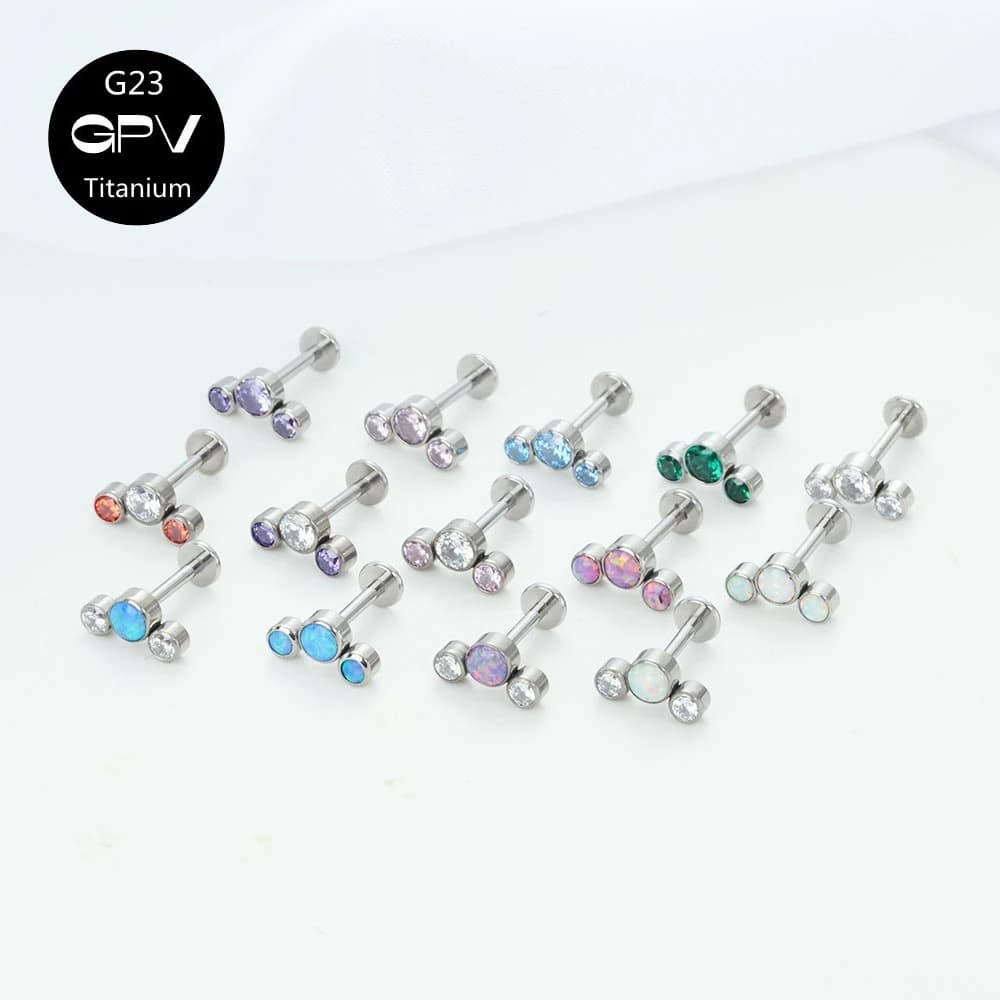 Commercio all'ingrosso G23 Titanium Body Piercing Pop Jewelry intarsiato con squisito zircone e orecchini a bottone opale anello ombelico