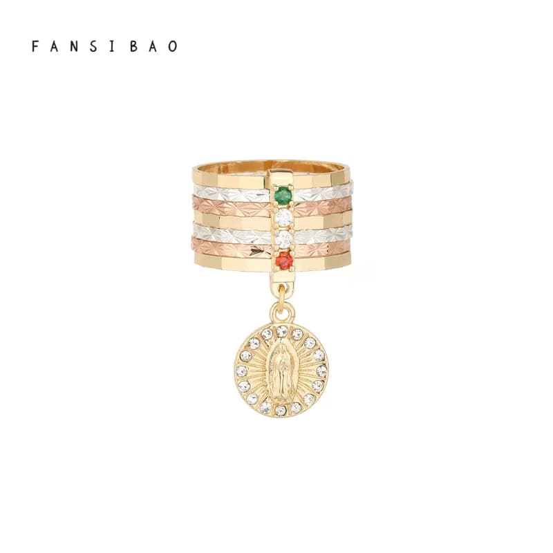 FanSibao Fashion Christian tricolore Jewelry anello da donna religioso placcato oro vergine maria