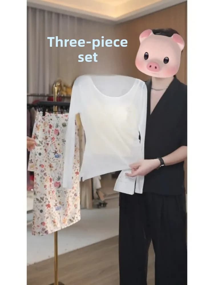 Completo da donna Sweet Style: Top sottile con protezione solare e gonna elegante, casual, alla moda primaverile, due pezzi, stile etnico