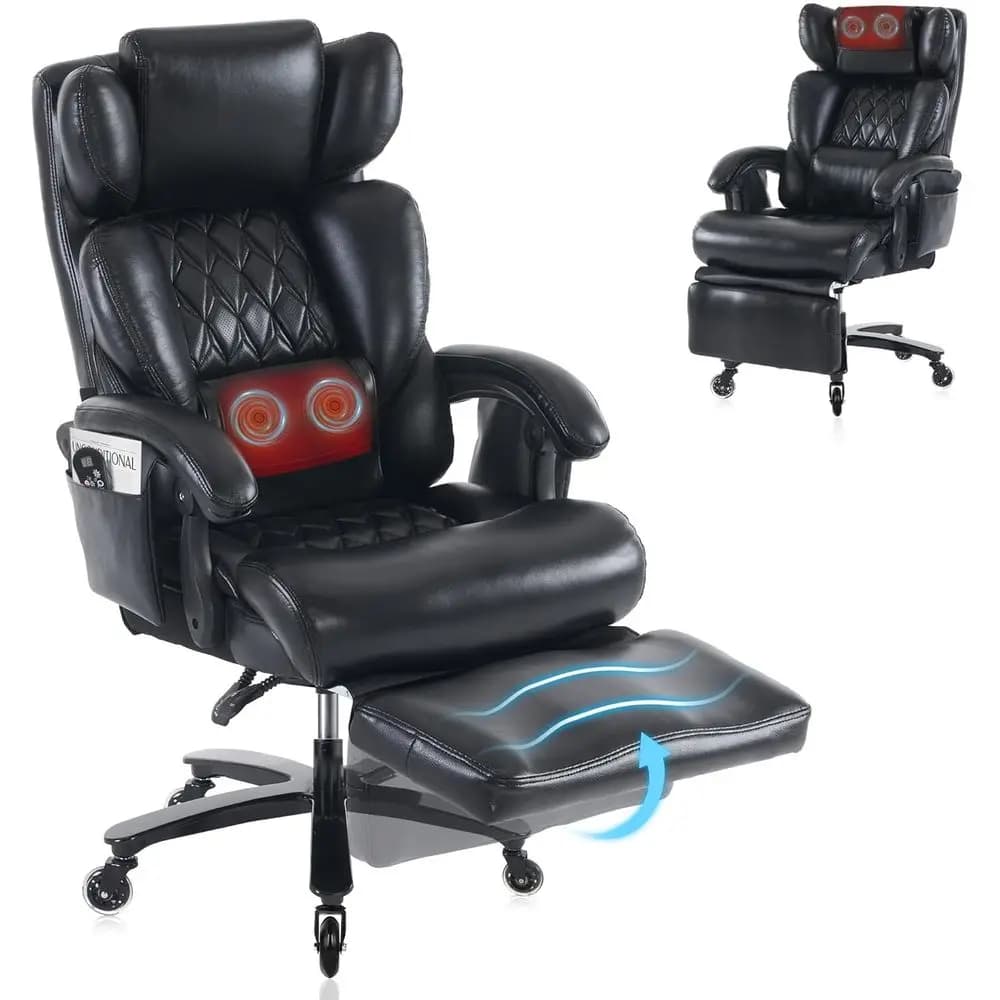 Sedia da ufficio ergonomica grande e alta con poggiapiedi, cuscino massaggiante, sedia da scrivania direzionale con supporto lombare resistente con regolazione